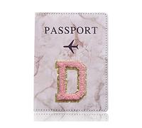 HIKOO DAILY Étui de protection tendance pour passeport - Motif lettre brodée - Portefeuille - En cuir synthétique - Unisexe, A 1467 (D), Taille unique