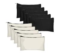 HIKOO DAILY Lot de 10 trousses vierges beiges en toile avec fermeture éclair pour crayons, cosmétiques, fournitures scolaires, 5 Noir 5 Beige, Taille unique
