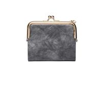 HIKOO DAILY Petit portefeuille compact en cuir vintage avec fermeture éclair et verrou pour femme, gris, 1PCS