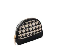 HIKOO DAILY Porte-monnaie en cuir avec motif pied-de-poule brodé double couche pour femme, Noir - Fermeture éclair unique, Taille unique