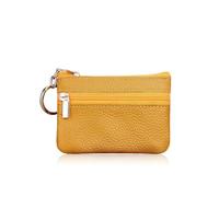 HIKOO DAILY Porte-monnaie en cuir véritable pour femme - Cadeaux personnalisés - Avec fermeture éclair - Poche de rangement, jaune, 1PCS