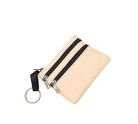 HIKOO DAILY Porte-monnaie en toile avec fermeture éclair pour femme - Mini portefeuille solide avec porte-clés - Sac de rangement pour pièces de monnaie et clés, beige, 1PCS
