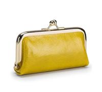 HIKOO DAILY Porte-monnaie rétro en cuir véritable pour femme - Sac à rouge à lèvres - Mini sac à clip - Petit et exquis - Sac de rangement pour pièces de monnaie, Jaune terrestre., 1PCS
