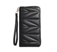 HIKOO DAILY Portefeuille long matelassé tendance pour femme, fermeture éclair autour de l'embrayage, porte-monnaie, plusieurs emplacements pour cartes, sac pour téléphone portable, Noir , Taille