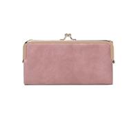 HIKOO DAILY Portefeuille long multifonction de couleur unie, porte-monnaie vintage, porte-cartes pour femme, portefeuille à fermeture éclair, QB332-Rose, 1PCS
