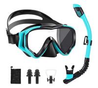 HIKOTEY Masque de Plongée pour Enfant 4-16 Ans,Lunettes de Plongée Panoramiques 180°,Lentille en Verre Trempé Antibuée et étanche,Comprend des Bouchons d'oreilles étanches et Un Pince-Nez