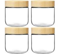 Hikrxya Lot de 4 Bocaux en Verre Hermétique 300 ml, Bocal en Verre avec Couvercle en Bambou Réutilisables Overnight Oats Jar pour Yaourts Puddings Fruits Confitures Snacks Céréales