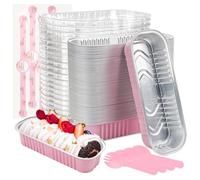 Hikrxya Lot de 60 mini moules à pain rectangulaires réutilisables en aluminium avec couvercles et cuillères - 200 ml - Avec autocollant d'étanchéité pour dessert, pain, mariage, pique-nique, fête