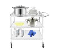 HIKUUER Chariot de service à 3 étages en acier inoxydable 76 x 46 x 82,6 cm - Chariot de cuisine - Chariot à thé jusqu'à 150 kg - Chariot de nettoyage avec freins et roulettes