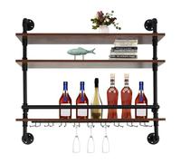 HIKUUER Étagère à vin murale à 3 niveaux - 92 x 20 x 89 cm - Étagère à vin murale industrielle en fer et bois - Vintage - Pour cave à vin, bars, salles de stockage