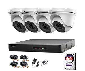 HIKVISION Hiwatch Kit de vidéosurveillance 4 canaux système de sécurité 4 caméras dôme étanches HIKVISION 20 m vision nocturne disque dur 1 To