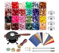 Hilai 742 Pièces Sceau De Cire, Kit De Timbre De Sceau De Cire, Kit De Sceau De Cire, 24 Couleurs De Perles De Cire Peinture Cire à Cacheter pour Lettre Postale Rétro Timbre De Sceau De Cire Vintage