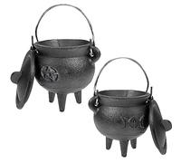 Hilai Chaudron en Fonte avec Couvercle et poignée Halloween 3, 94 x 2, 95 x 2, 95 Pouces Chaudron décoratif Bougie encens Pot de Sorcellerie, Lune