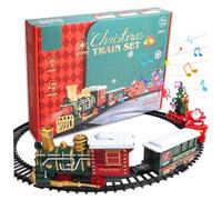 Hilai Coffret de Train électrique 14 pièces pour Enfants, lumière et Sons, Train de Noël simulé avec 4 Voitures, Ensembles Noël Classiques avec Pistes pour garçons et Filles
