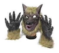 Hilai Costume de Loup-Garou réaliste, Masque de Loup-Garou d'halloween et 1 Paire Gants Patte respectueux la Peau et Masque Effrayant en Latex Respirant Griffes Gothiques pour décorations fê
