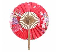 Hilai Éventail À Main Pliable en Soie De Bambou Moulin À Vent De Fleur De Cerisier Japonais Rétro Danse Ronde Cadeau De Mariage Cadeau De Décoration D'intérieur (Rouge)