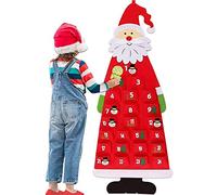 Hilai Feutre Arbre de Noël, 3.7ft Arbre de Noël DIY Calendrier de lAvent Tissu Arbre de Noël de Bricolage Arbre de Noël en Feutre avec 24 Ornements Détachables Nouvel an Partie pour Enfants Rouge
