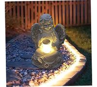 Hilai Garden Resin Angel Figurines Statues, Angel Fairy Statuette avec lumière Solaire, décoration Ange pour Les Cadeaux commémoratifs du cimetière de pelouse, Guardian Angel Garden Statuette Girl