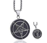 Hilai Halloween hommes en acier inoxydable Pendentif Collier Sceau de Satan Sigil de Lucifer à la fois côtiers Baphomet chèvre Devil chaîne de pentagramme inversé 26 pouces Décorations d'Halloween