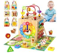 Hilai Jouets Cube d'activité en Bois 1 Ensemble 6 en 1 Cube d'activité Multifonctionnel pour bébé Jouets éducatifs et 'Apprentissage sensoriels pour Enfants pour Anniversaire de Vacances