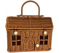 Hilai Panier de récolte de Jardin, Panier Pique-Nique en rotin PP en Forme Maison 9x6x5, 5 Pouces avec Couvercle et poignée, Valise en Osier à Fermeture à Bouton pour l'organisation et Le Stockage