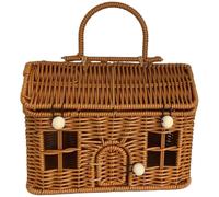 Hilai Panier de récolte de Jardin, Panier Pique-Nique en rotin PP en Forme Maison 9x6x5, 5 Pouces avec Couvercle et poignée, Valise en Osier à Fermeture à Bouton pour l'organisation et Le Stockage