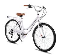 HILAND 26 pouces Vélo de Ville - 7 Vitesses, Freins Double Sécurité, Cadre Bas, Garde-Boue et Porte-Bagages, Violet