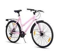 Hiland 700C Vélo de route - vélo de trajet urbain 7 vitesses 28 pouces, vélo pour adultes avec freins à disque, unisexe - rose