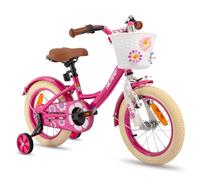 HILAND Bicyclette pour Enfants pour garçons et Filles de 4 à 7 Ans, 16 Pouces, avec Roues d'entraînement, Panier, Cloche et Cadre arrière,Rose