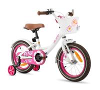HILAND Bicyclette pour Enfants pour garçons et Filles de 4 à 7 Ans, 16 Pouces, avec Roues d'entraînement, Panier, Cloche et Cadre arrière,Blanc