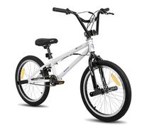 HILAND BMX Freestyle 20 Pouces avec 4 Pegs pour Roues et Système de Direction Rotatif 360°, pour Garçons, Filles et Adolescents à partir de 7 Ans, Blanc