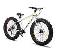 HILAND Roon VTT enfant garçon et fille, pneus épais, moyeu Shimano 7 vitesses, frein à disques double, argent, 24 pouces