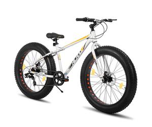 HILAND Roon VTT enfant pour garçon et fille, pneu épais, 7 vitesses Shimano, frein à disque double, argent, 26 pouces