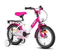 HILAND Starry, Vélo enfant pour garçon et fille, 2 à 7 ans, avec roues de stabilisation, sonnette et béquille arrière, rose, 14 pouces