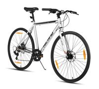 HILAND Vélo de route 700C, unisexe - freins à double disque 7 vitesses - cadre en aluminium léger - Cadre de 570 mm- argent