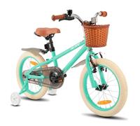 HILAND Vélo Enfant 14/16/18 Pouces pour Fille garçon 3 4 5 6 7 8 9 10 Ans avec Roues stabilisatrices, Frein à Main et Frein à rétropédalage Panier Vert/Rose