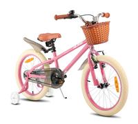 HILAND Vélo Enfant 14/16/18 Pouces pour Fille garçon 3 4 5 6 7 8 9 10 Ans avec Roues stabilisatrices, Frein à Main et Frein à rétropédalage Panier Vert/Rose
