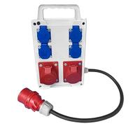 Hilark Distributeur de Courant Coffret de chantier avec 6 prises à clapet IP44 / IP54 et de câble (câble de 5 mètre, 2 prises 32A, 4 prises 16A 230V)