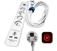 Hilark Rallonge Multi-Prises Nouveau - Avec 2 Ports Usb, Une Protection Contre Les Surtensions Et Un Interrupteur (5 Mètre, 4 Prises, Blanc)[DYB983073]