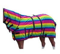 HILASON Drap anti-mouches pour cheval - 190,5 cm - Arc-en-ciel avec sangles | Maille poly/nylon, protection UV, double boucle avant, sangles de jambe réglables, circulation de l'air respirante