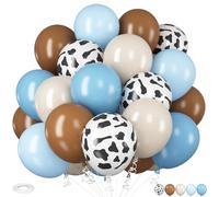 HILAVO Ballons imprimés vache, 30,5 cm, bleu clair, marron, sable, blanc et vache pour garçons, fête prénatale, ferme, cowboy occidental, rodéo