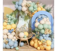 HILAVO Guirlande de 126 ballons en latex vert sauge, bleu poussiéreux, jaune, bleu ardoise, vert olive, jaune, sable, blanc, crème pour fête prénatale, mariage, anniversaire, fête sauvage
