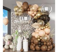 HILAVO Kit d'arche de ballons marron de 45,7 cm - Ballons transparents de marron, crème, café foncé, nude, beige, champagne, doré - Ballons confettis pour Thanksgiving, automne, vache bohème, rodéo