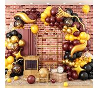 HILAVO Kit de guirlande de ballons d'école Magical Wizard - Bordeaux, Marrons, Noirs métallisés - Arche de ballons à confettis dorés et dorés - Ballons en aluminium pour décoration de fête