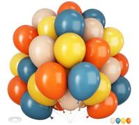 HILAVO Lot de 60 ballons rétro bleu, jaune et orange de 30,5 cm - Ballons bleu ardoise, orange brûlé, jaune moutarde pour "Here Comes the Son" fête prénatale, fête d'anniversaire d'enfants