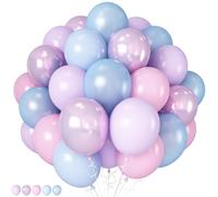 HILAVO Lot de 60 ballons rose, bleu, violet, violet, métallisé, violet, bleu, rose, latex, ballons à l'hélium, pour fille, sirène, la Reine des neiges, pour anniversaire, mariage, fête prénatale