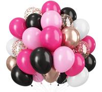 HILAVO Lot de 60 ballons roses et noirs de 30,5 cm - Ballons confettis or rose vif et noir pour filles et femmes - ballons pour fête d'anniversaire, fête prénatale, fête prénuptiale