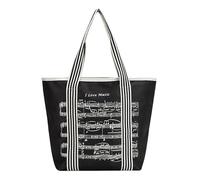 HilerPunk Sac à bandoulière pour femme, sac fourre-tout, sac fourre-tout réutilisable en tissu nylon 600D, programme de musique avec fermeture éclair haute note, Noir