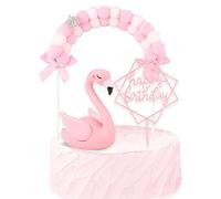 Hileyu 3 pièces Flamingo Joyeux Anniversaire Cake Toppers Decoration Set Toppers de gâteau Arc-en-Ciel Arche Boules Décoration de gâteau flamanto Topper de gâteau Acrylique pour Mariage Birthday