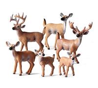 Hileyu 6 Morceaux d'animaux de la forêt, Figurine en Bois Miniature Figurine fête d'anniversaire du cerf des Bois, gâteau de fête de Noël éducatifs Animaux de la forêt Chiffres Jouets Set